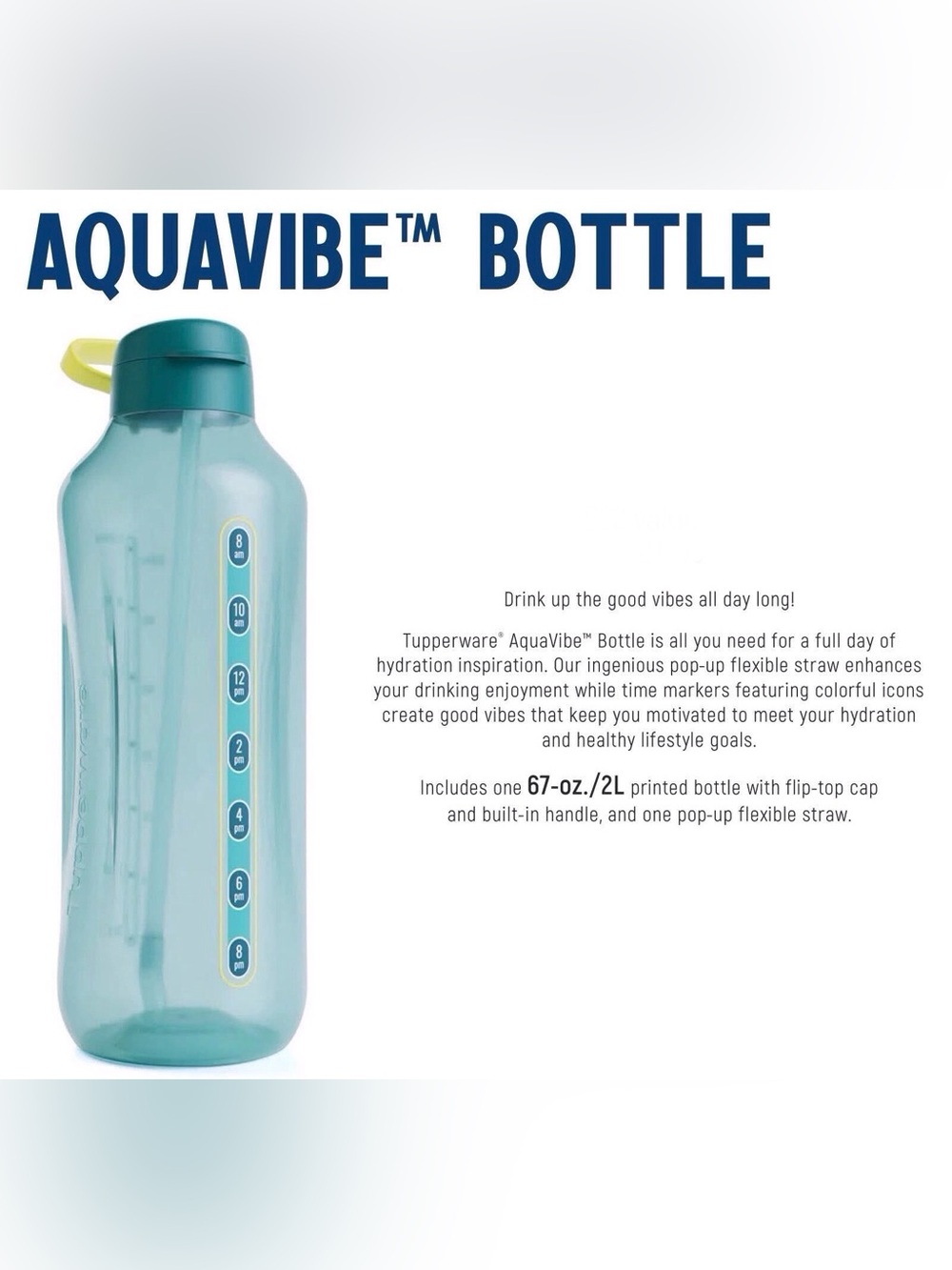 Tupperware AquaVibe™ 2L Hydration Bottle with Flip-Top Lid-Aquamarine